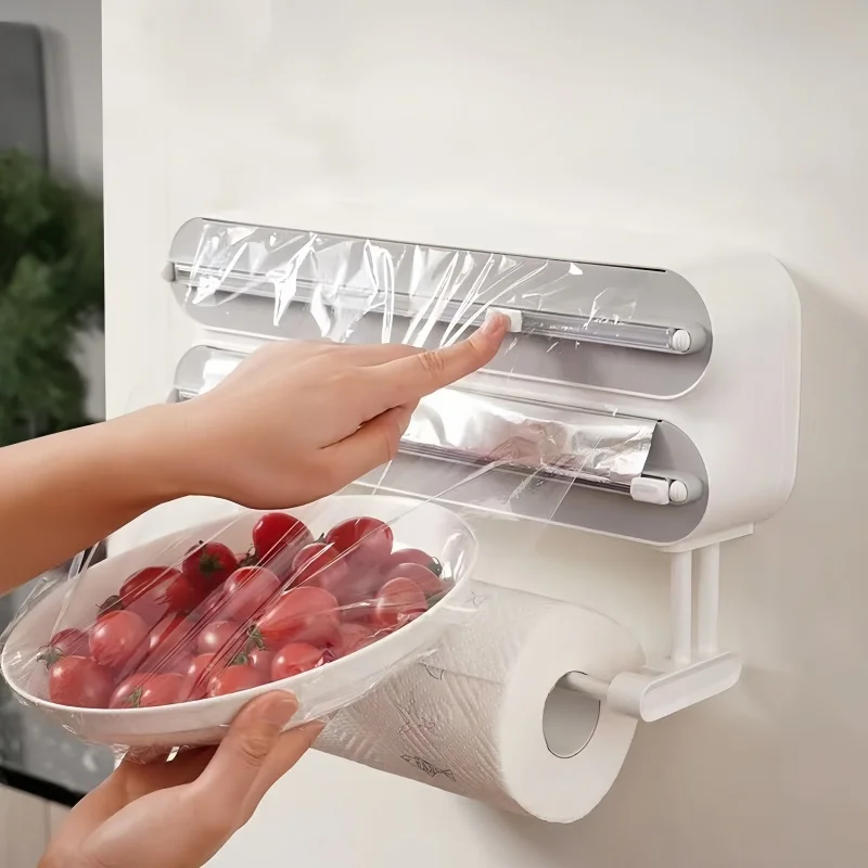 

Kitchen Plastic Wrap Dispenser Refrigerator Magnetic Cling Film Holder Baking Tinfoil Cutter Roll Paper Stand Organizer