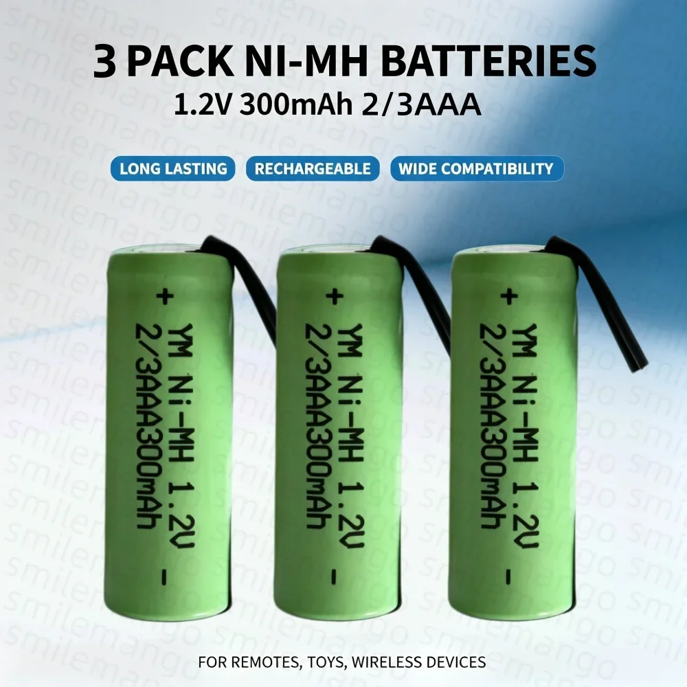 2/3 AAA 300mAh NIMH Rechargeable Battery Pack with Nickel Strap, Suitable for Electric Shavers