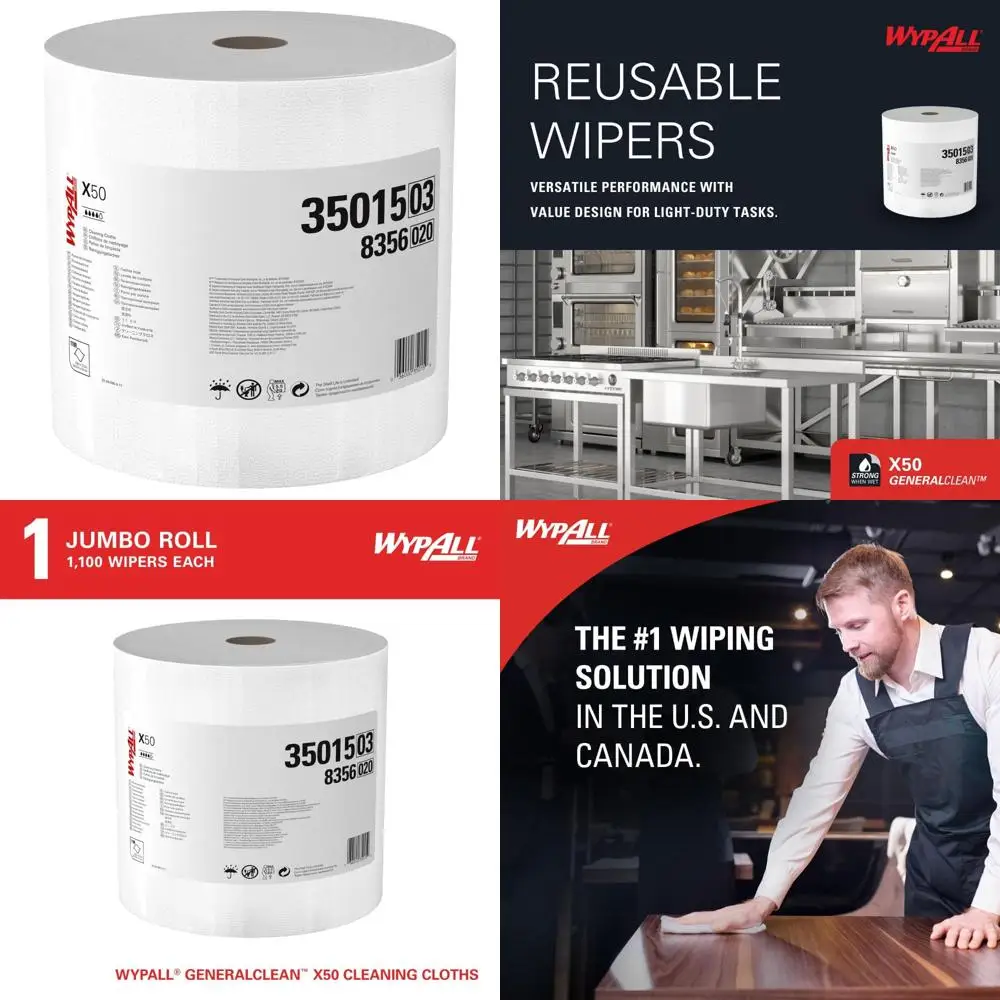 

Салфетки GeneralClean X50, рулон Jumbo, 1100 листов, белые, для длительного использования