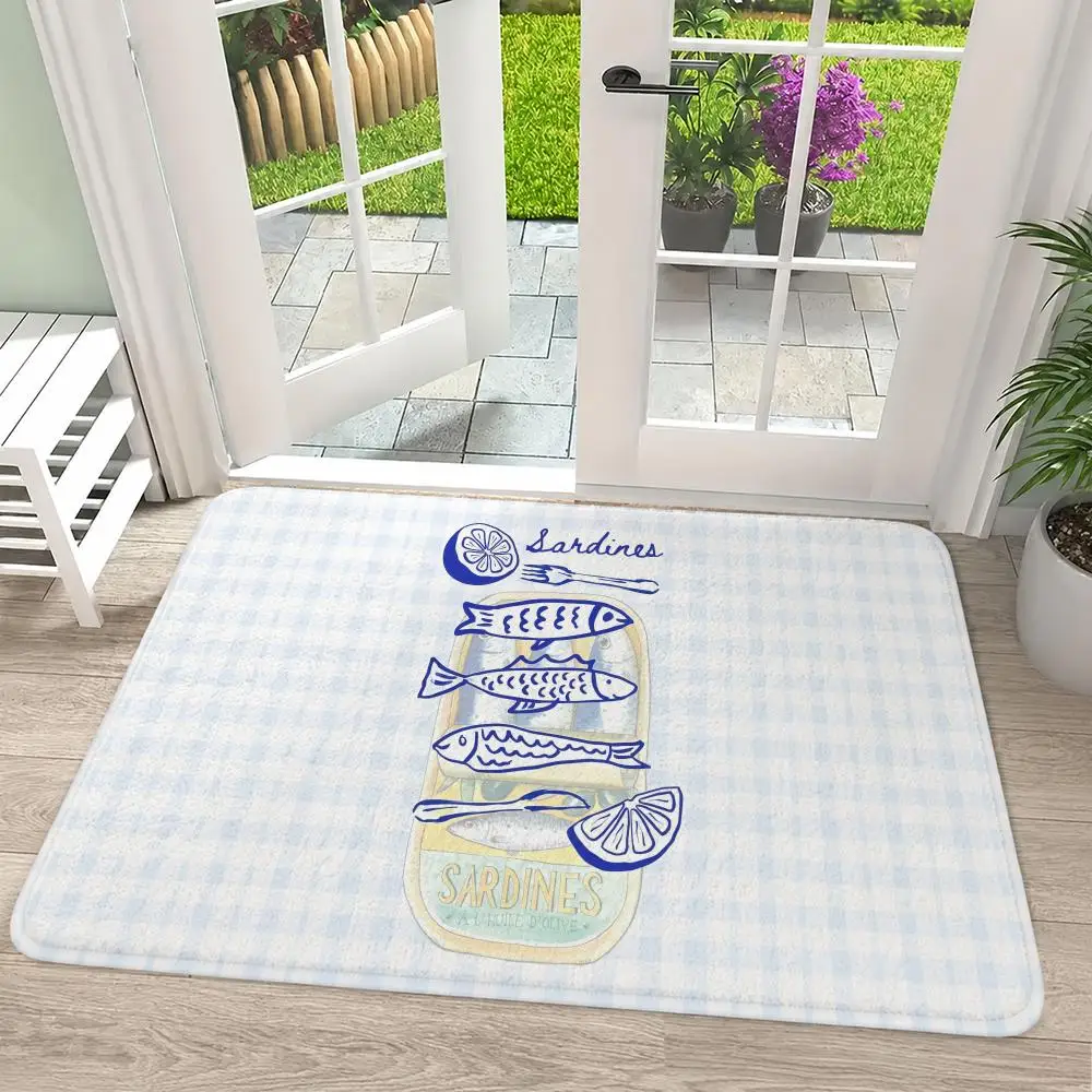 Colorful Sardine Tin Floor Mat Flannel Rug Soft Non Slip Washable Door Mat For Bathroom Bedroom Kitchen Home Decor