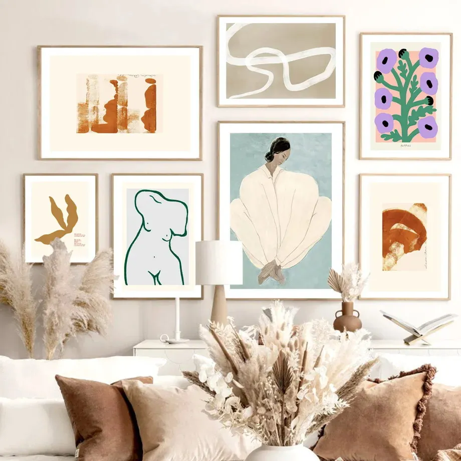 Pajama Girl Flower Geometry Posters Lines Abstract Wall Art Canvas Painting Nordic Prints Pictures For Living Room Bedroom Decor