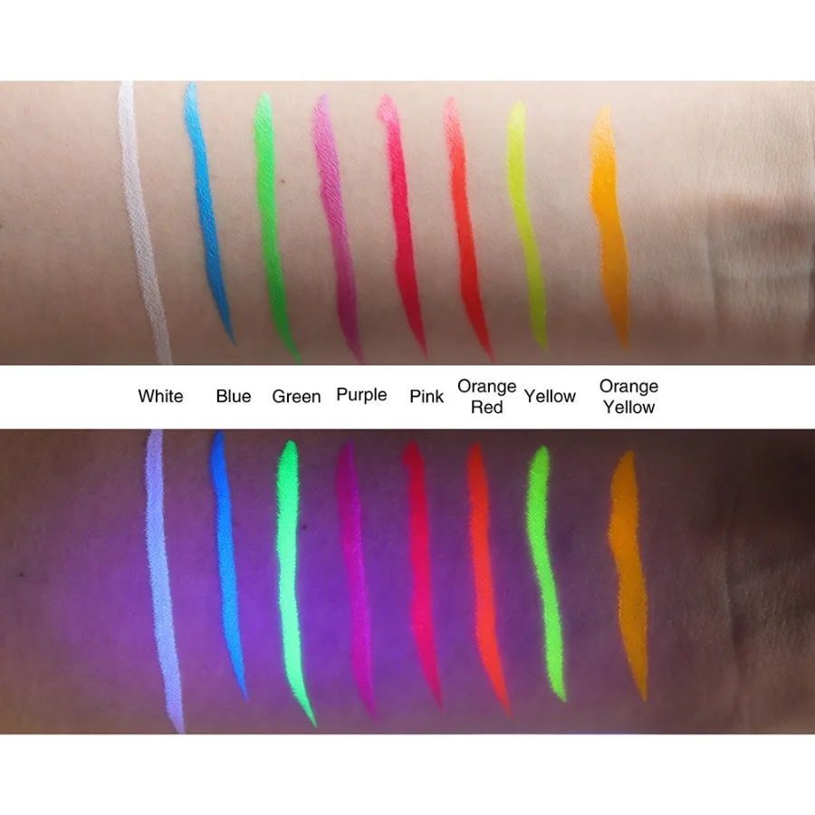 Benutzerdefinierte 8 farben UV Glow Eyeliner Stift Wasserdicht Hohe Pigment Langlebig Einfach Zu Tragen Wischfest Musik Festival Make-Up Groß