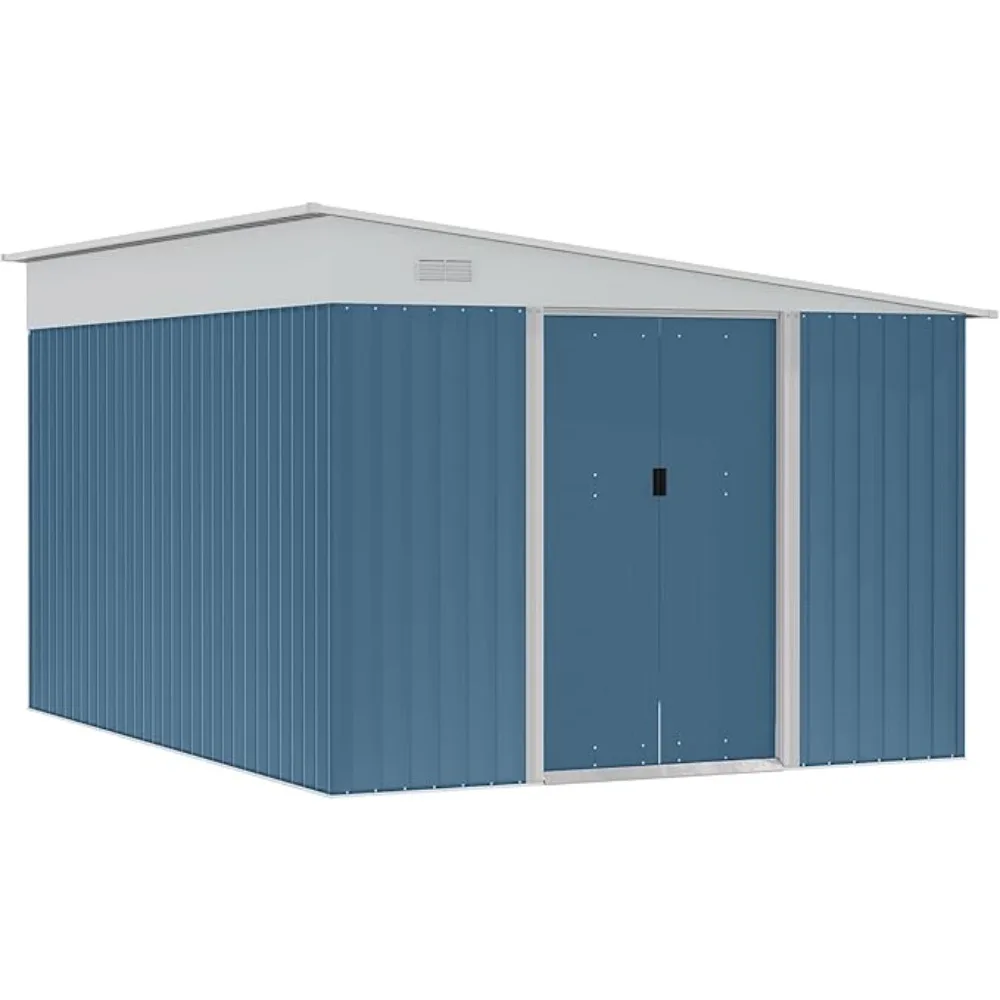 11'x 9 'outdoor storage shed, galvanized metal practical garden tool room, backyard lockable door