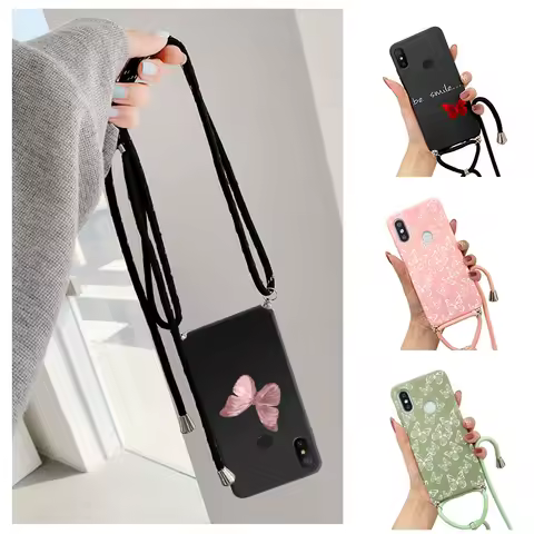 Strap Cord Chain Necklace Lanyard butterfly Case for Samsung Galaxy A5 2017 A520F A6 A7 A8 J4 J6 2018 Plus S22 S21 FE S20 S10