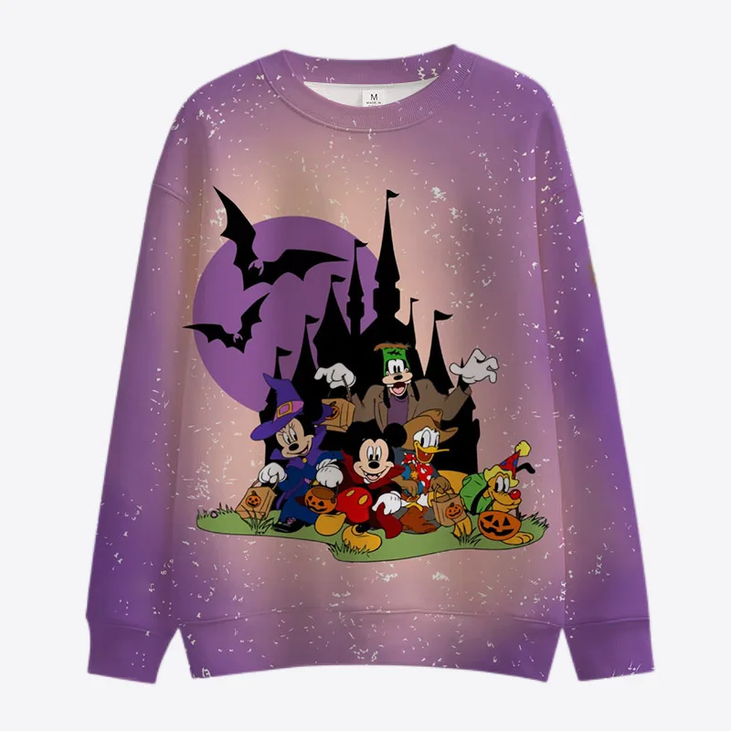 New Autumn Stitch and Mickey Minnie Horror Halloween Cartoon Round Neck Casual Sweater Women's Pullover Long Sleeve Harajuku Top