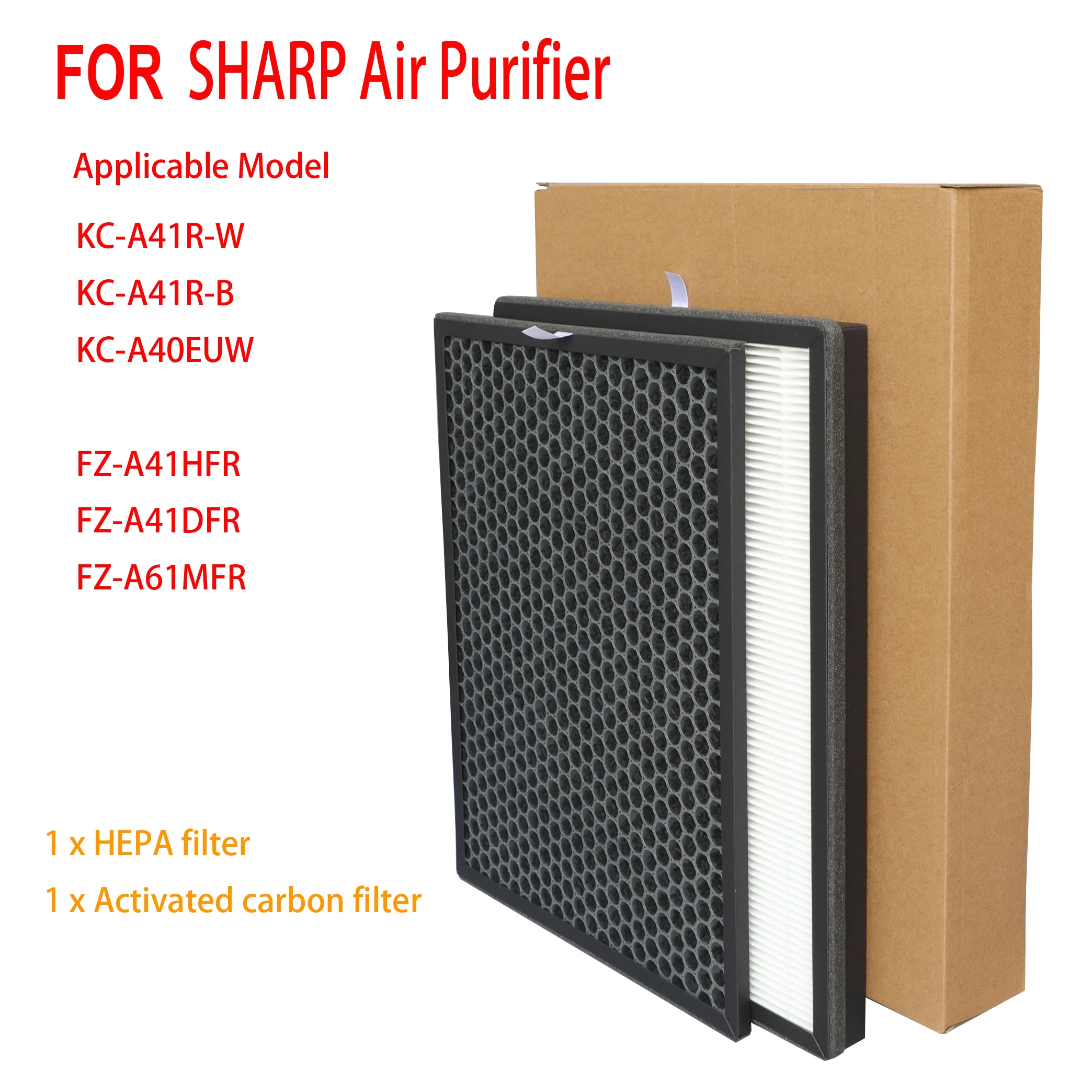 FZ-A41HFR HEPA Dust Collection Filter and FZ-A41DFR Activated Carbon Filter for Sharp KC-A41R-W KC-A41R-B KC-A40EUW Air Purifier