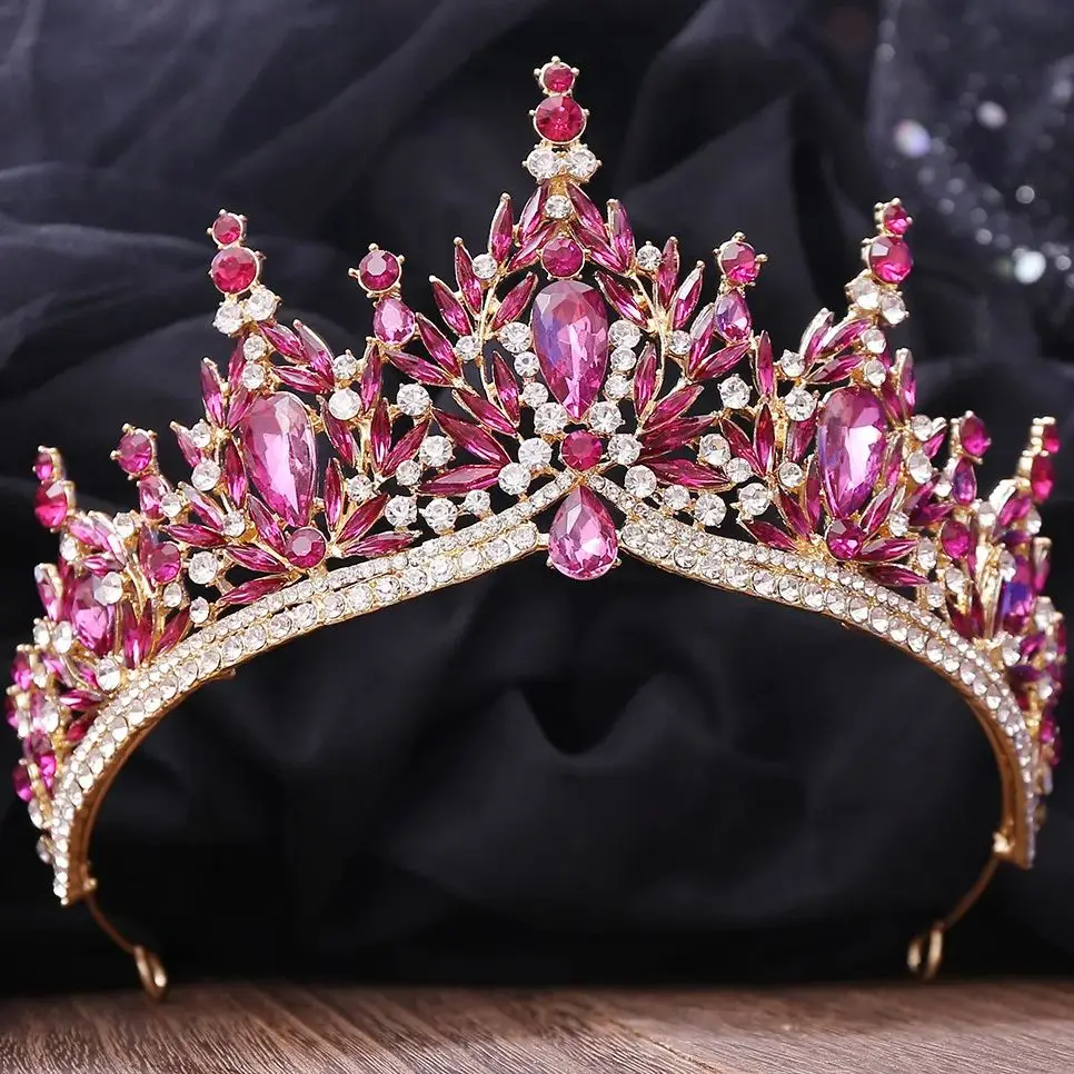 DIEZI Baroque Vintage 11 Colors Black Purple Blue Green Crystal Tiara For Women Wedding Girls New Party Crown Hair Accessories