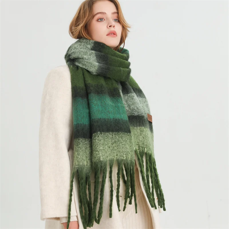 Color blocked Stripe Cashmere Warm Winter Scarf Women Pashmina Blanket Wraps Men Thick Soft Bufanda Tassel Shawl Poncho Echarpe