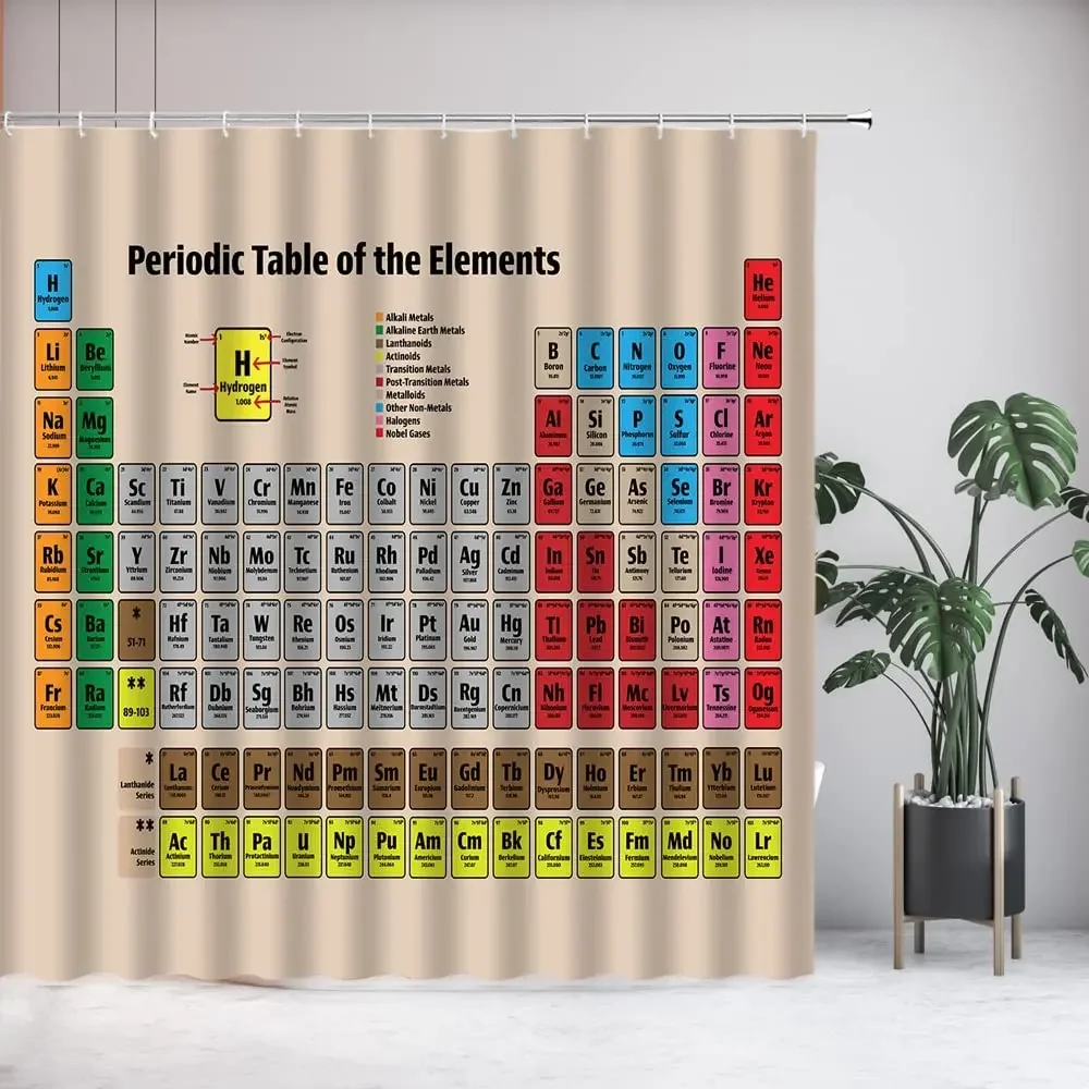 Periodic Table Shower Curtain Colorful Science Lovers Chemical Theme Art Print Bathroom Decor Curtain Polyester Fabric with Hook