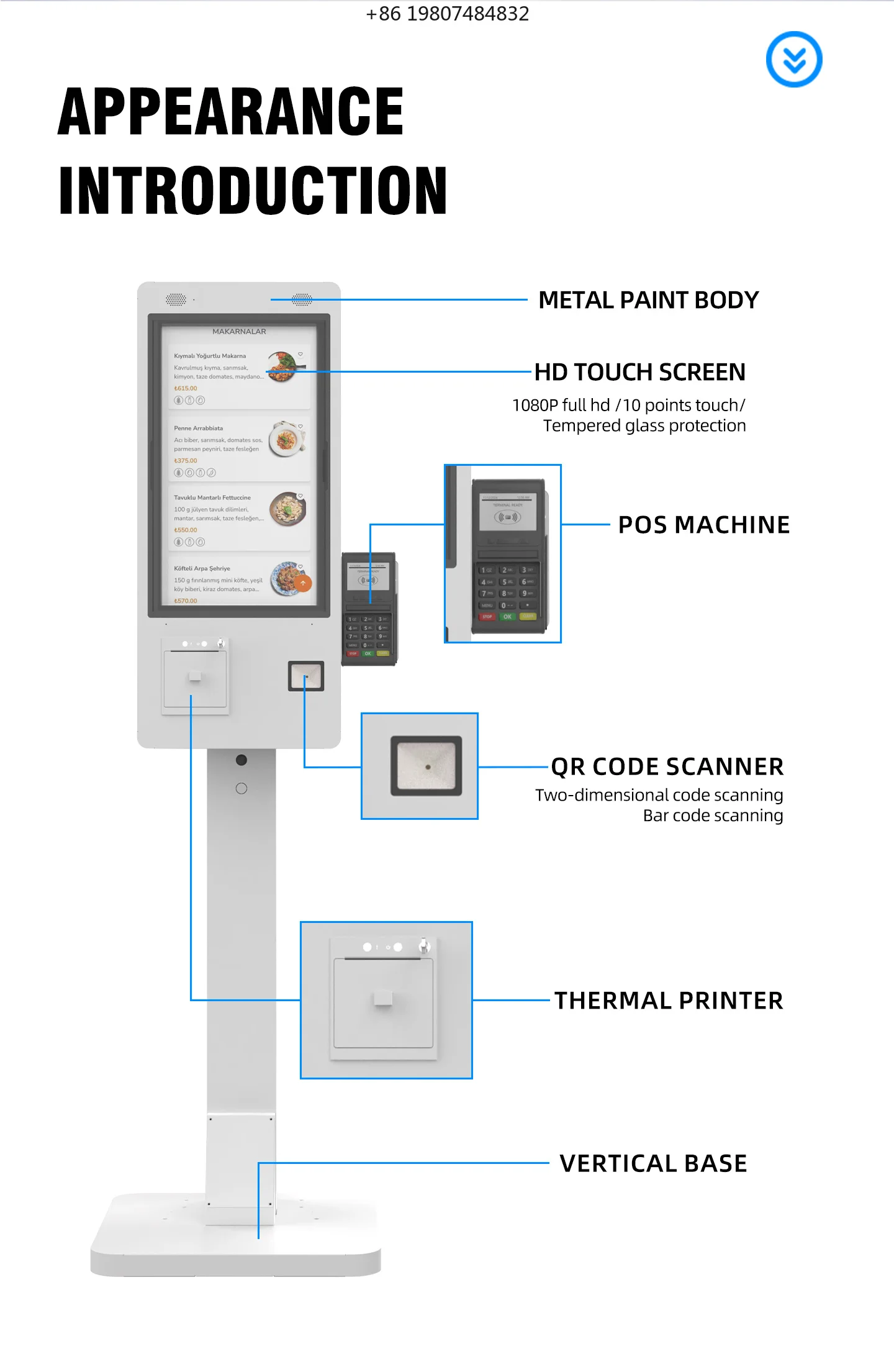 

27 Inch Factory Pos System for Aliexpress, Scanner Credit Card Payment Self Ordering Interactive Kiosk