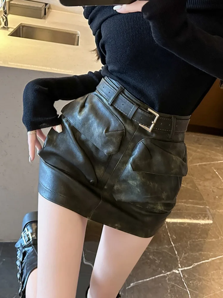 

Sexy Pu Leather Skirt Women High Waist Harajuku Gothic Mini Skirt Streetwear Y2k E Girl Vintage Korean Fashion