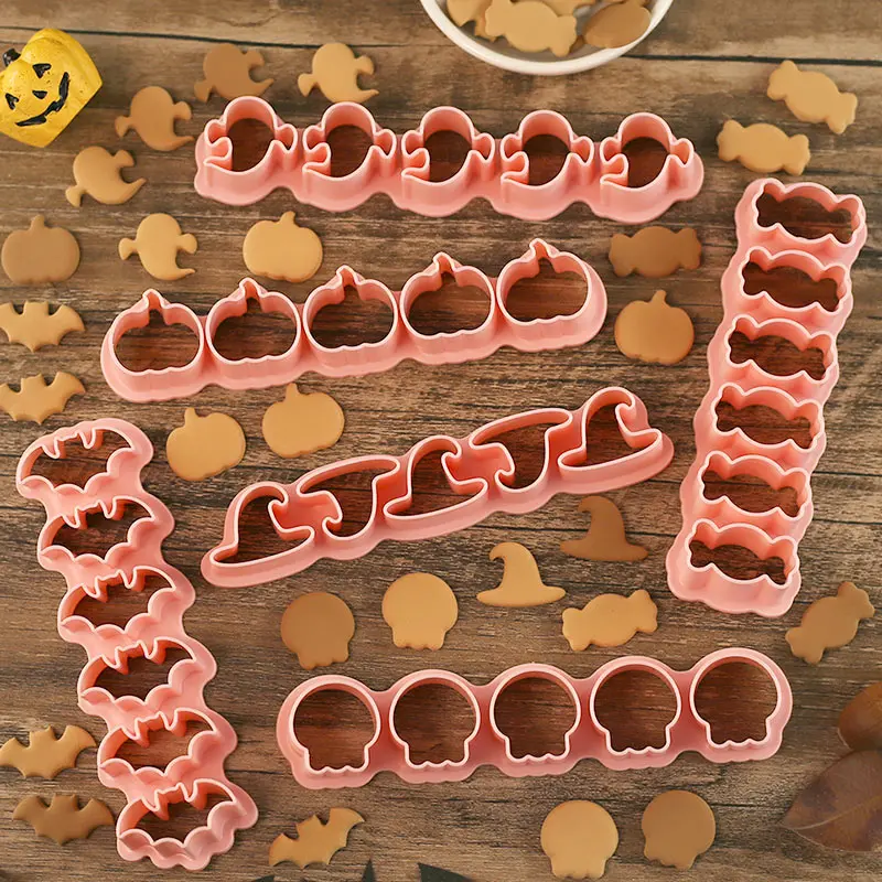 Halloween Connected Cookie Cutter Multi-grid Integrated Biscuit Mold, Pumpkin Ghost Bat Spider Web Shape Plastic Cookie Molds