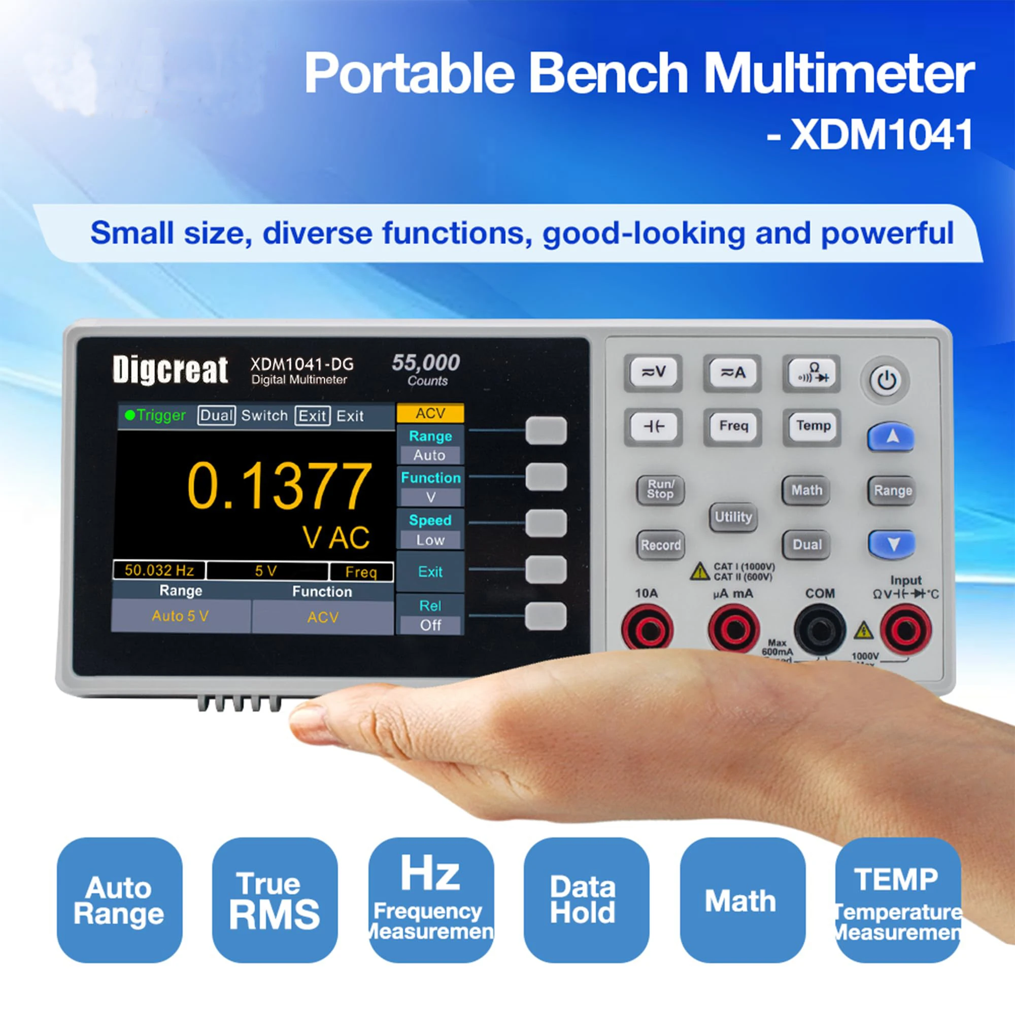 

Digcreat XDM1041-DG Digital Desktop Multimeter with 3.5-inch 55000 Counts LCD Display, True RMS Temperature Test