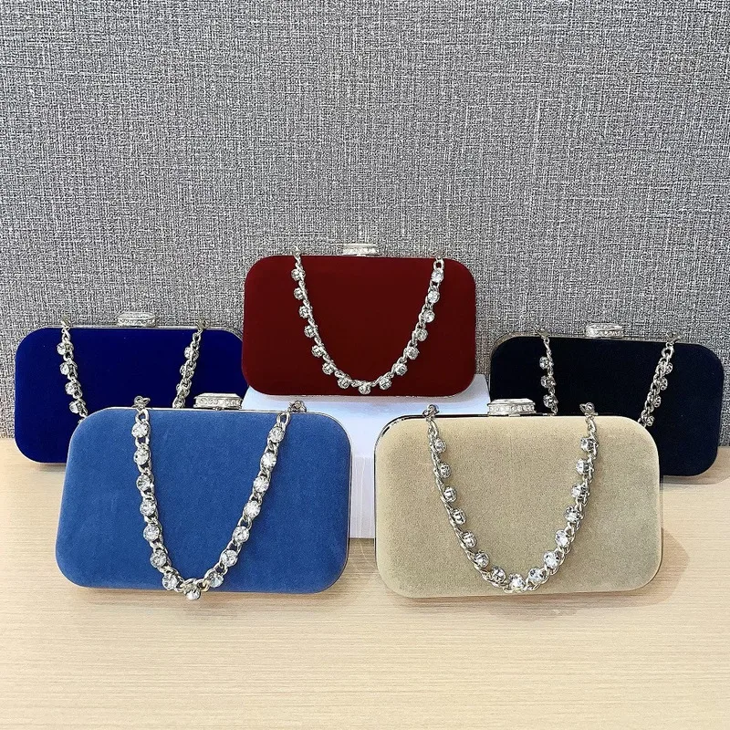 New Women's Diamond Studded Handbag For Banquets  Fashionable Handbag  Water Diamond Velvet Single Shoulder Crossbody Dinner Bag