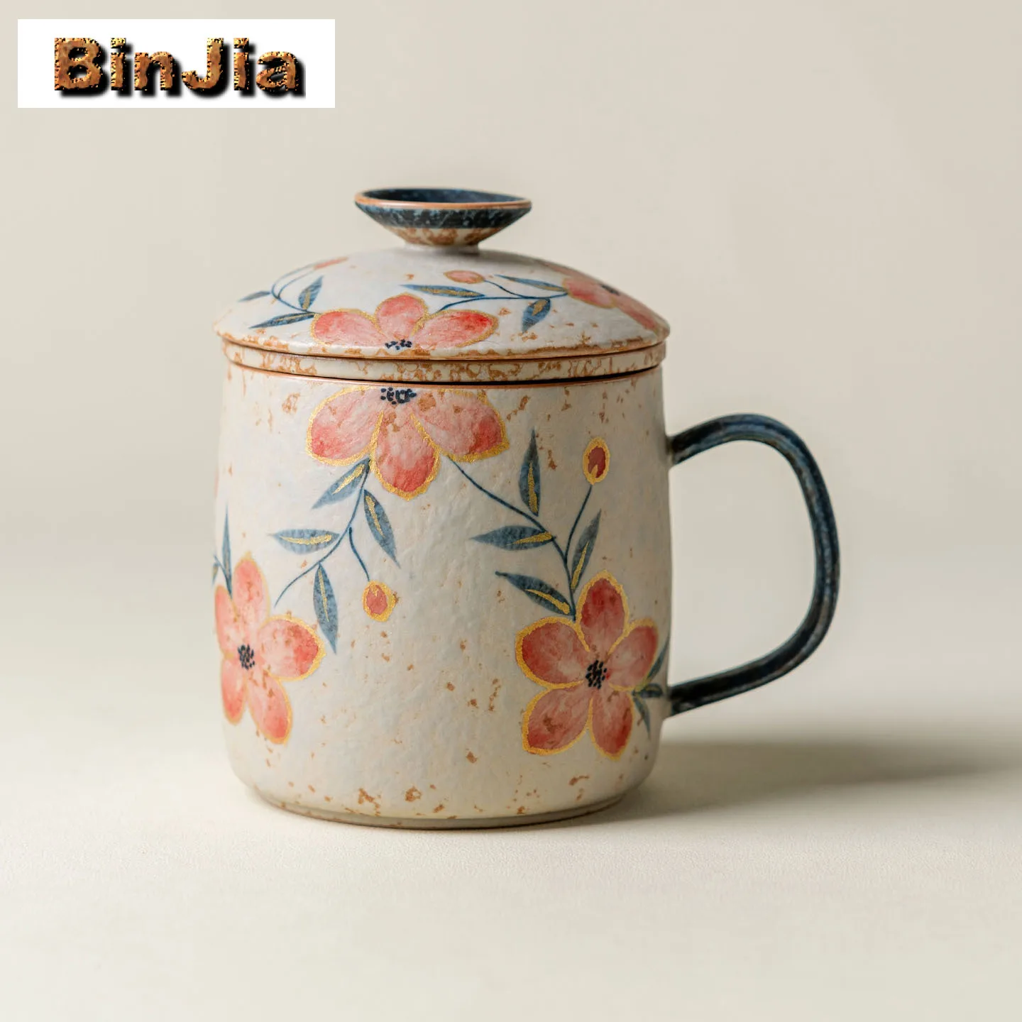 

340ML Caramel Hand-painted Peach Blossom Filter Tea Separator Cup Zen Tea Mug With Infuser Tea Making Office Water Cup Gift Cha
