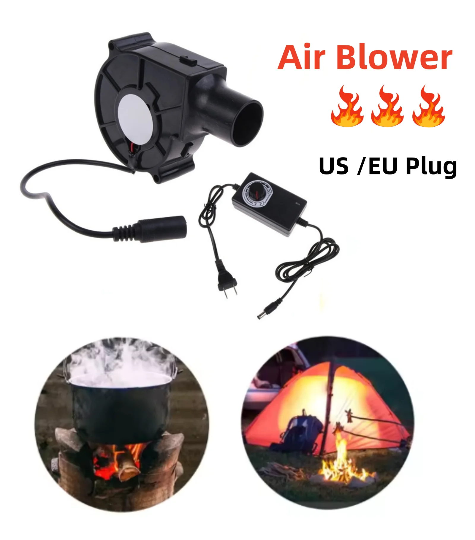 220V BBQ Fan Blast Engine with Air Collecting Adjustable Speed US/EU Plug Handheld Barbecue Blower Wind Pipe Camping