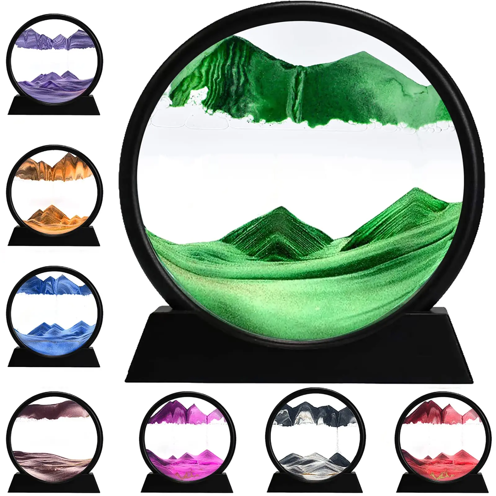 Round Glass 3D Deep Sea Sandscape Moving Sand Art Picture In Motion Display Flowing Sand Frame Sand Paintin Desktop Art  Picture