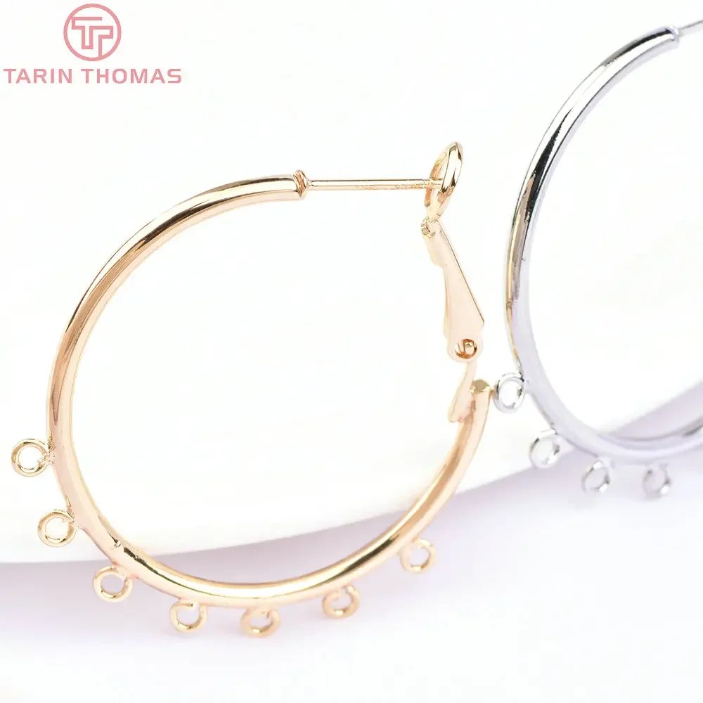 (2603)4PCS 30MM 24K Gold Color Brass Earring Hoop Earring Connector High Quality Jewelry Making Findings Accessories