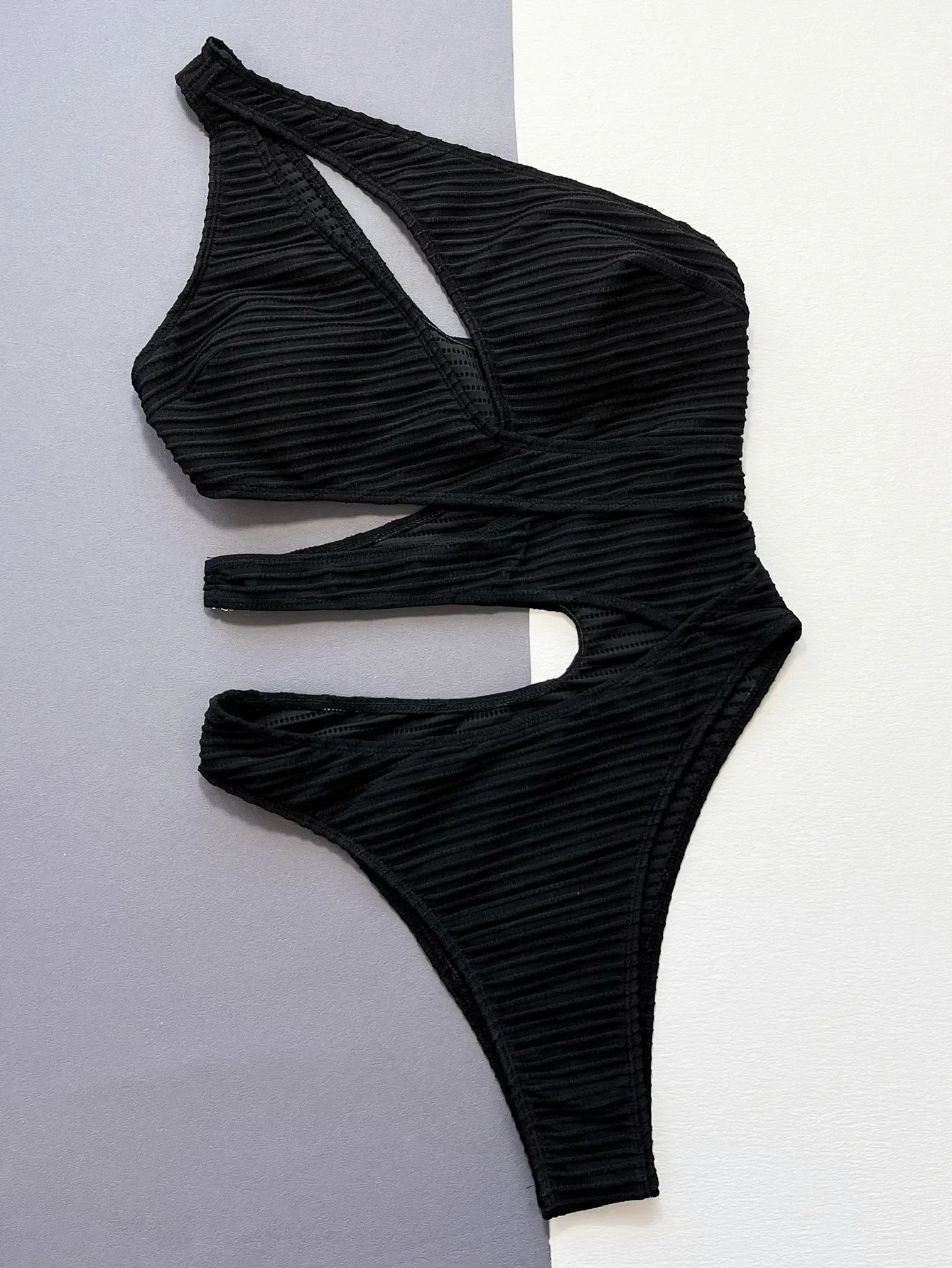 

2025 Women Black Hollow Out Bandage Push Up One Piece Swimsuit Beach Bathing Suit High Waist Monokini Sexy One Shoulder Swimwear
