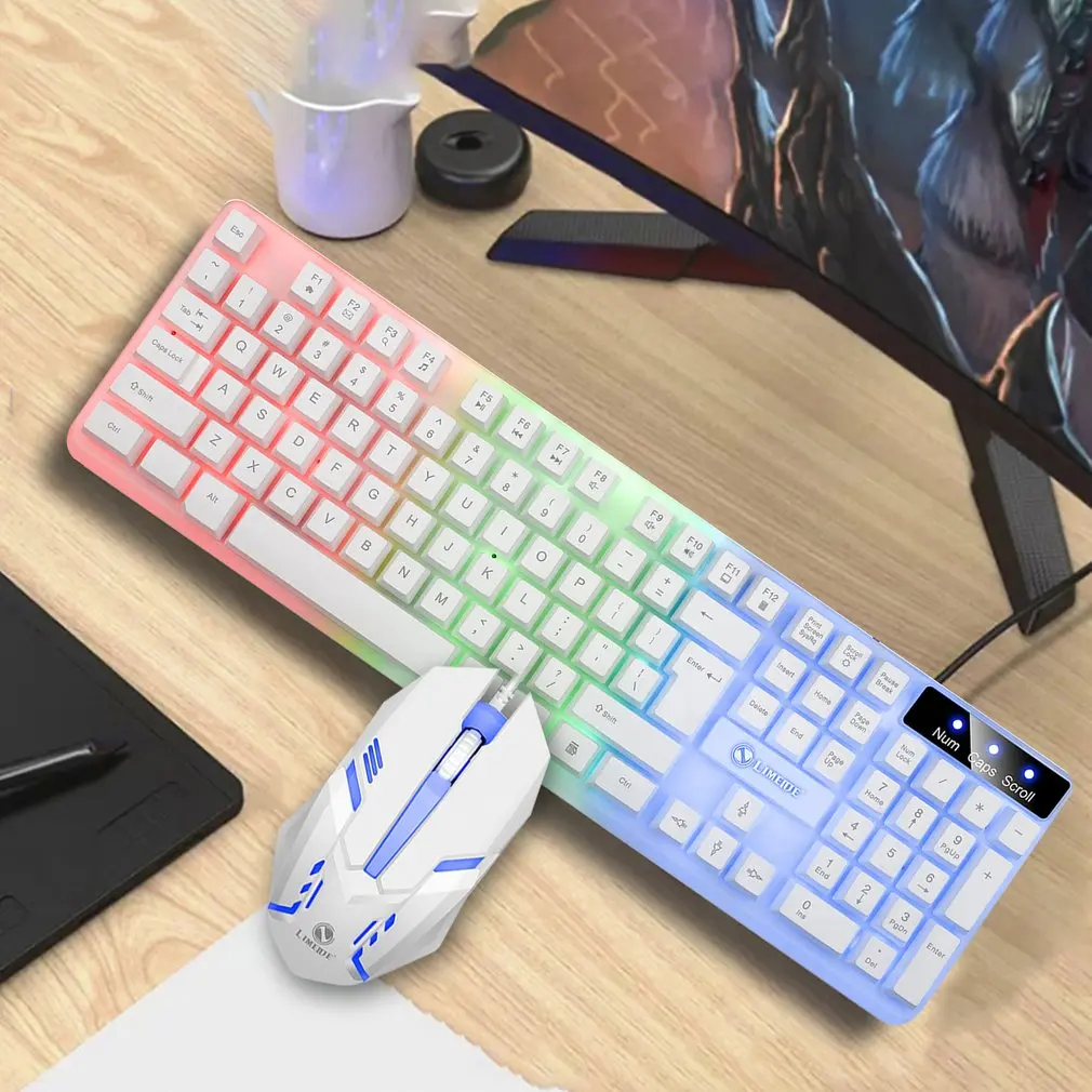 Hot 1000dpi Keyboard Set Gaming Mouse and Keyboard Set Rainbow Backlit Gamer Computer Waterproof Keyboard for PC Laptop