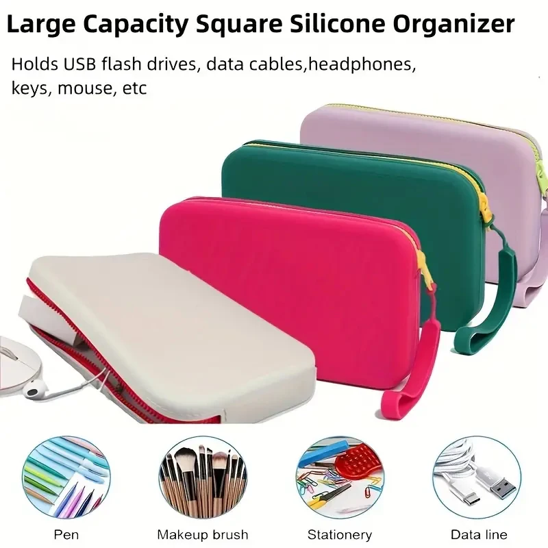 Cosmetic Storage Bag Square Large Capacity Makeup Brush Holder Women Portable Waterproof Silicone With Zipper Bathroom Storage