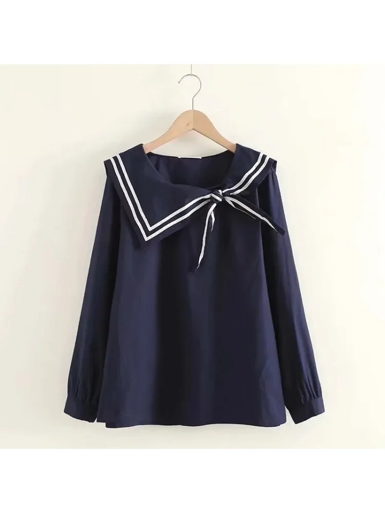 خريف جديد جودة عالية القطن المرأة بلوزة قميص المرأة بحار طوق البحرية قمصان الإناث طويلة الأكمام الحلو JK بلوزة أعلى #5