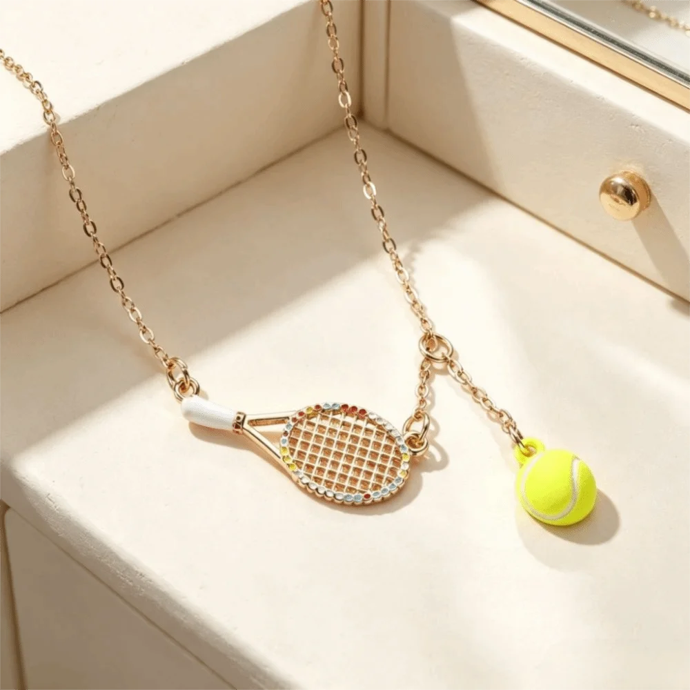 Inspirational Jewelry Openwork Design Tennis Racket Necklace Tarnish Free Waterproof Racket Pendant Necklace Sport Necklace Men