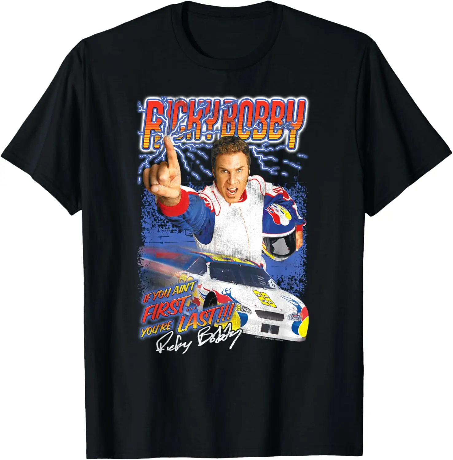 Ricky Bobby Retro Lightning Collage Movie T-Shirt 100% Cotton Trendy Y2K Short-Sleeve Tee – Soft, Quick-Drying,  Wrinkle Resistant Light Cotton Graphic Tshirt Soft Stretchy Casual Summer Short Sleeve