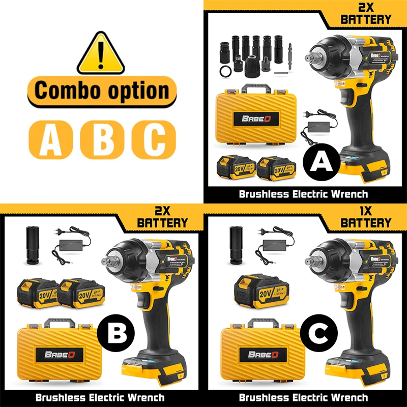 1800N.M Torque Brushless Electric Impact Wrench For Trucks 1/2 inch Cordless Wrench Driver Tools with Battery and Plastic Box