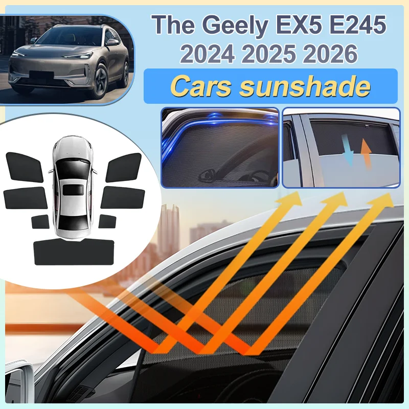 

For Geely EX5 E245 Galaxy Accessories E5 2024 2025 2026 Mesh Sunshade Car Window Shade Prot Windshield Magnetic Suction Sun Auto