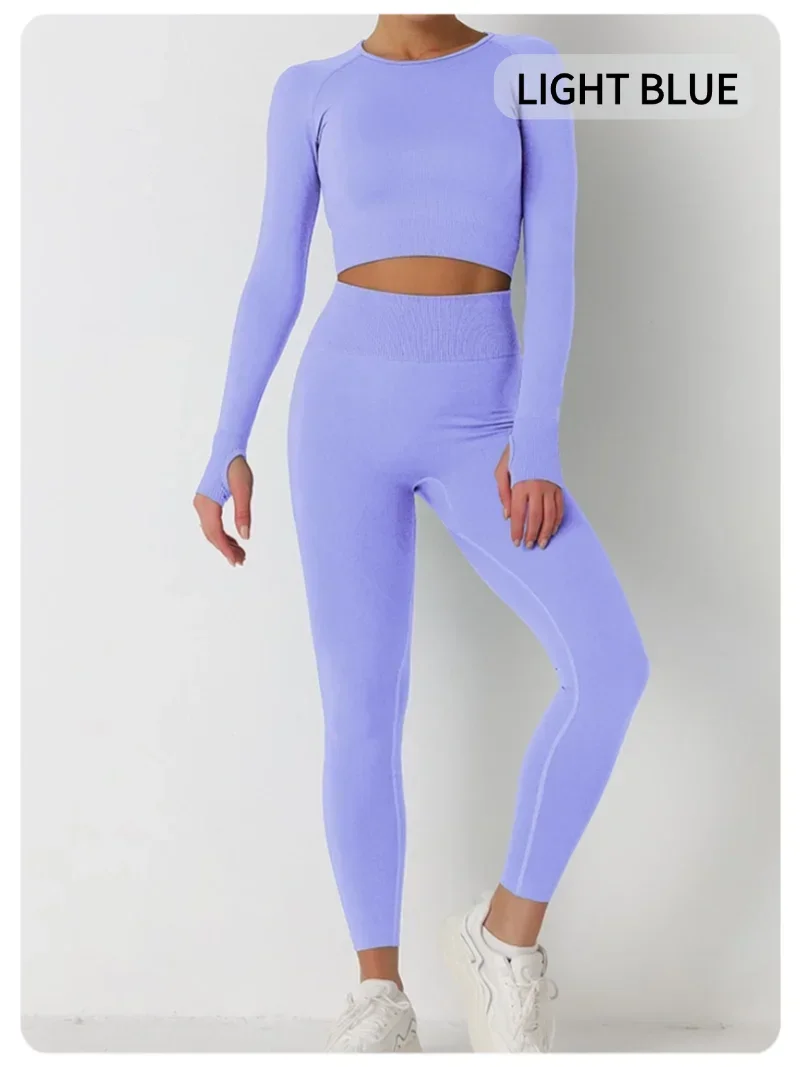 Conjunto de traje de Yoga de manga larga y cintura alta ajustado sin costuras para mujer para otoño e invierno, conjunto de traje deportivo y de Fitness