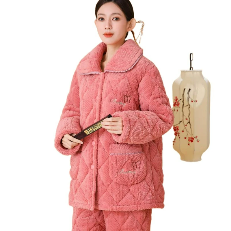 

Модная зимняя трехслойная утепленная домашняя одежда с хлопковой подкладкой для женщин, пижама больших размеров Setz