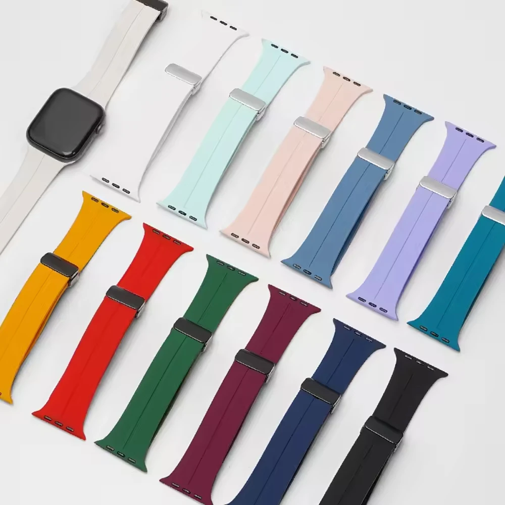 Silicone Strap For Apple watch Band 45mm 44mm 41mm 49mm 42mm 46mm Magnetic Bracelet correa iWatch Series 9 8 10 7 SE 6 5 Ultra 2