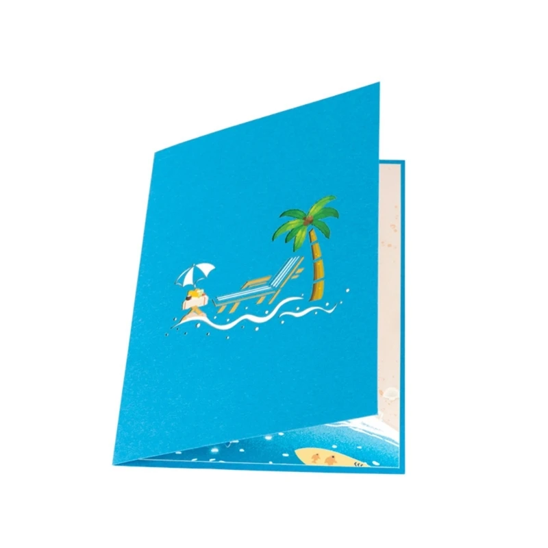 3D Popup Card Ocean Beach Palms Tree Vacation Greeting Card for Anniversary Fathers Day Birthday Retirement Card Gift