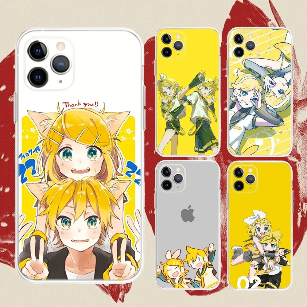 

KagamineS Rin Len Phone Case For iPhone 16,15,14,13,12,11 Plus,Pro,Max,XR,XS,X,7,8 Plus,SE,Mini Transparent Silicone Soft