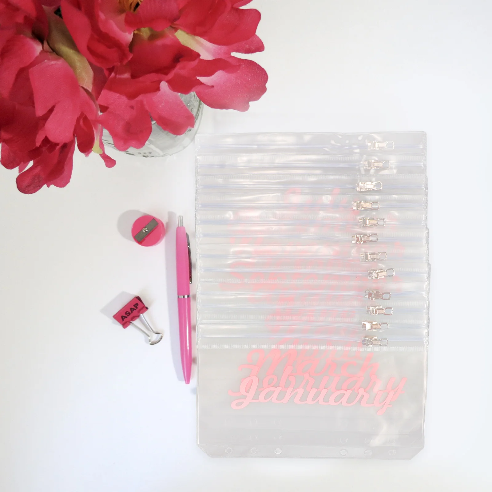 12Pcs Budget Envelope Binder Pockets Multifunctional 6-Hole Cash Envelopes Loose Leaf Document Filing Organizer Reusable PVC