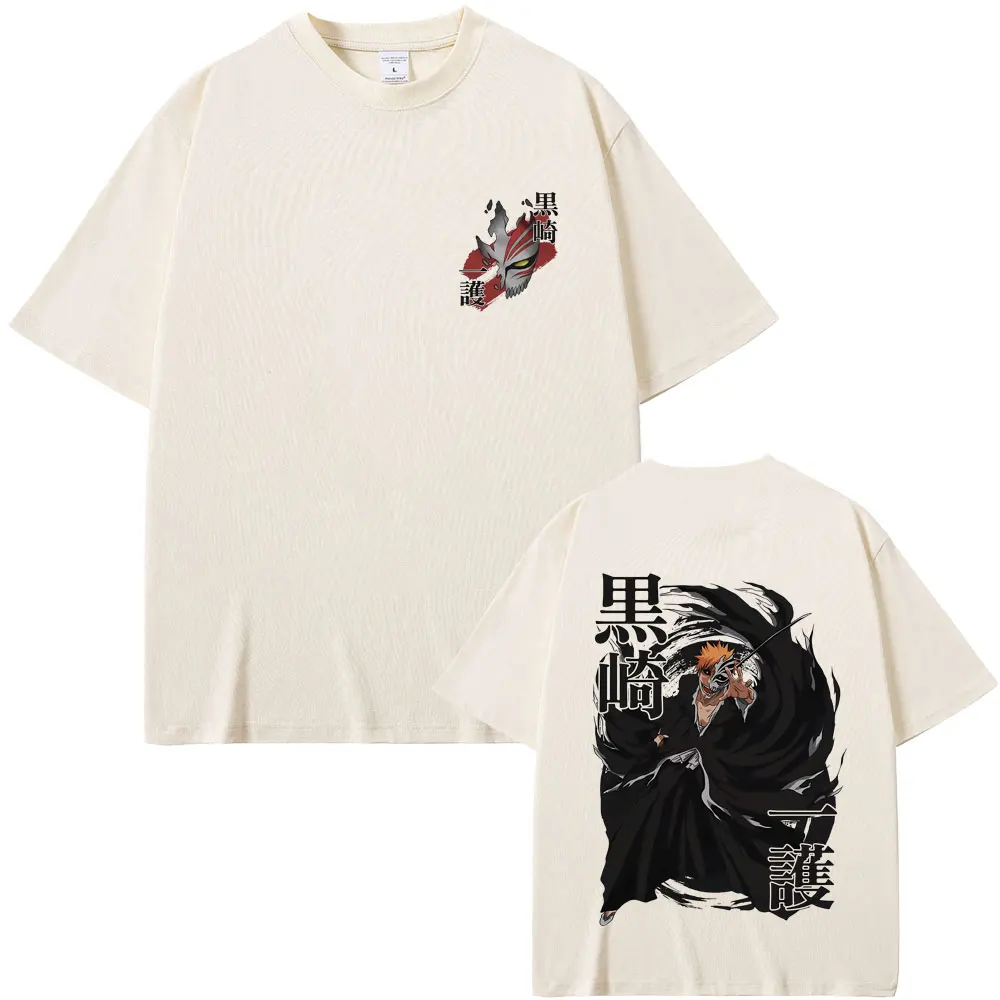 

Anime Bleach Kurosaki Ichigo Face Graphic T-shirts Men Women Manga Clothing Male Vintage High Quality Soft Cotton T Shirt Tops