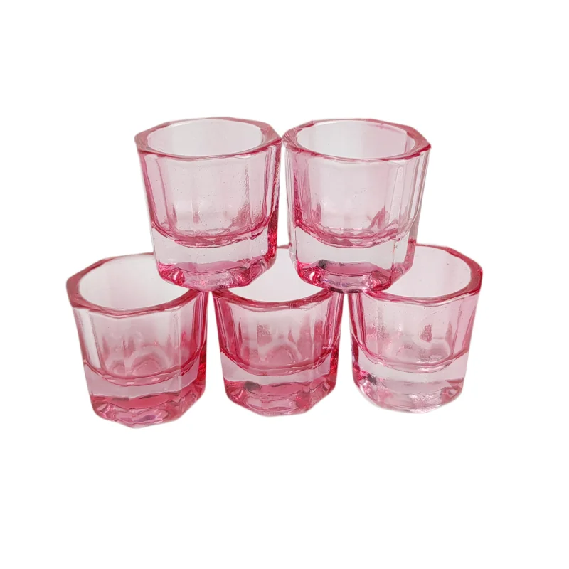 5pcs Glass Dappen Dish For Nail Care or Lash Lifting and Brow Tint Mixing Transparent And Red Color in Stock