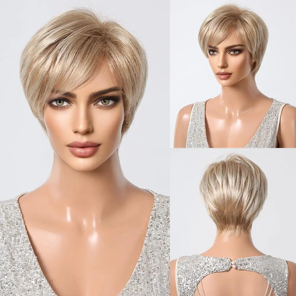 المرأة الأوروبية والأمريكية قزم شعر مستعار الانفجارات شعر مستعار أشقر مخصص ارتداء اليومي شعر مستعار قطع عابث