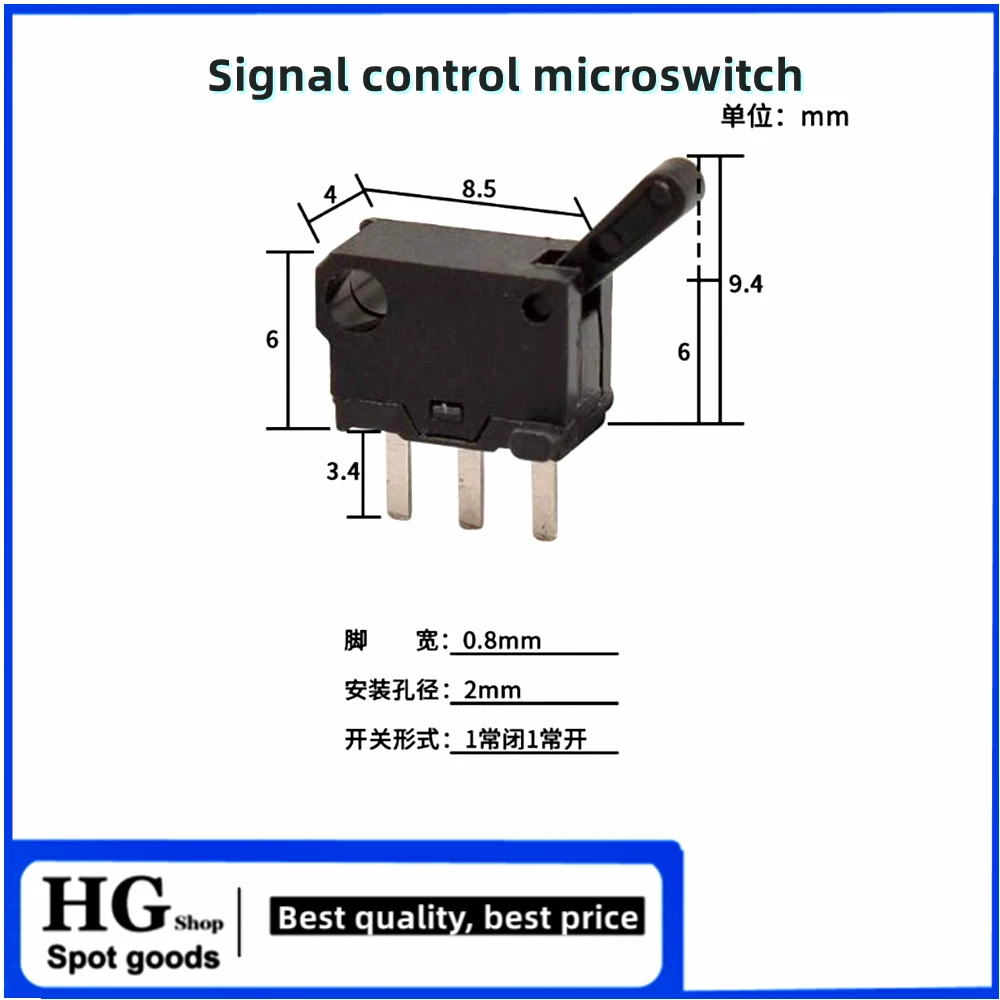 10PCS KFC-V-108 Small limit travel switch with hole three pin normally open normally closed self-resetting microswitch miniature