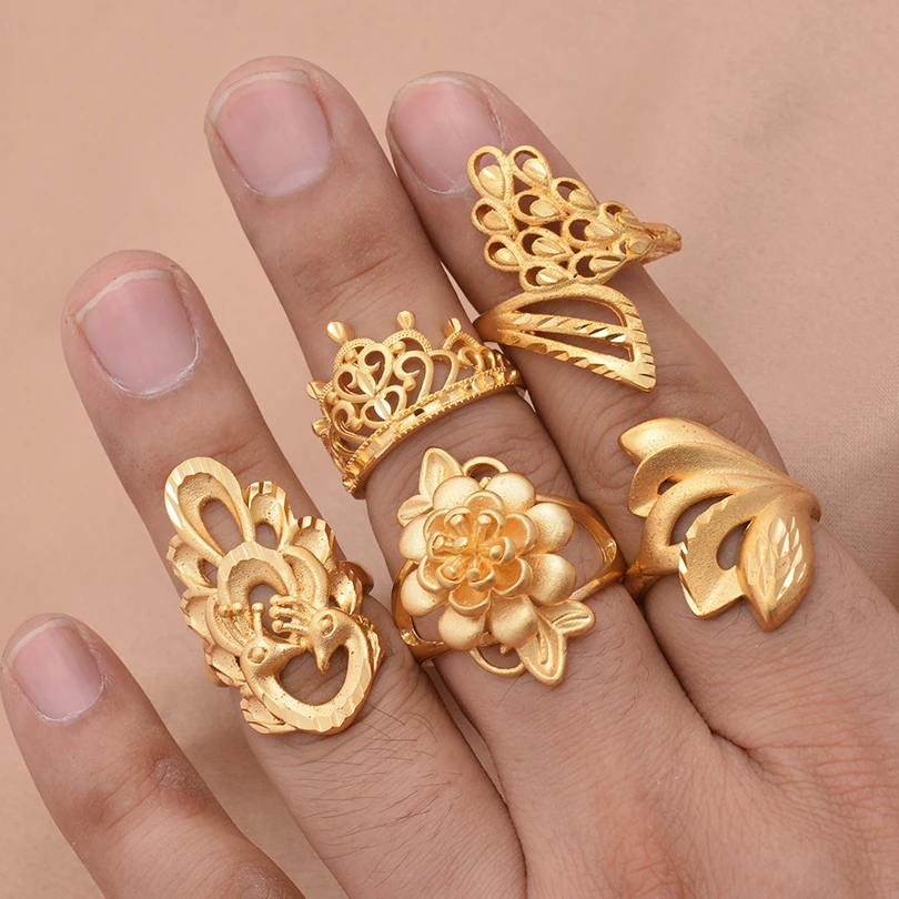 Wando 1pcs Ethiopian Dubai Stone Gold Color Ring Wedding Rings for Women Eritrea Africa Fashion Ring Middle East Jewelry Gift