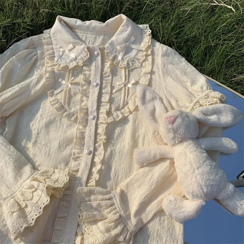 RT01 뜨거운 일본 귀여운 로리타 블라우스 여성 카와이 JK 셔츠 탑 소녀 달콤한 분리형 슬리브 세련된 블라우스 3 색 & Gf1