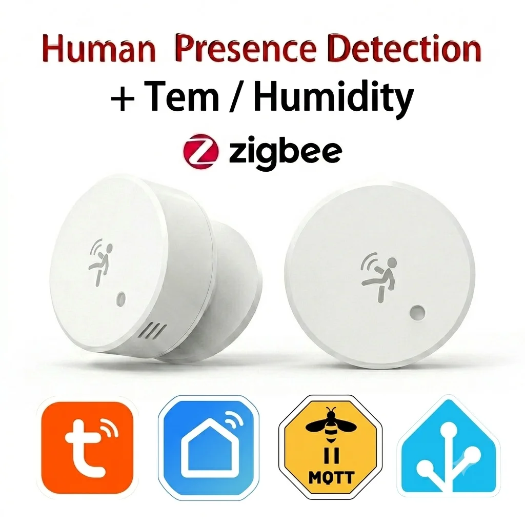 Zigbee Human Presence Sensor 24G MmWave Radar, Temperature Humidity Luminance Detection Support Tuya/Zigbee2mqtt Home Assistant