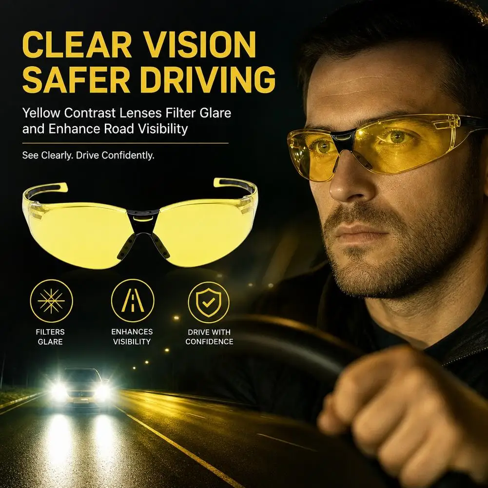 Night Vision Glasses Yellow Anti Glare Polarized Driving Sunglasses Men Cycling Sports Safety Goggles Clear Eyewear Accessories