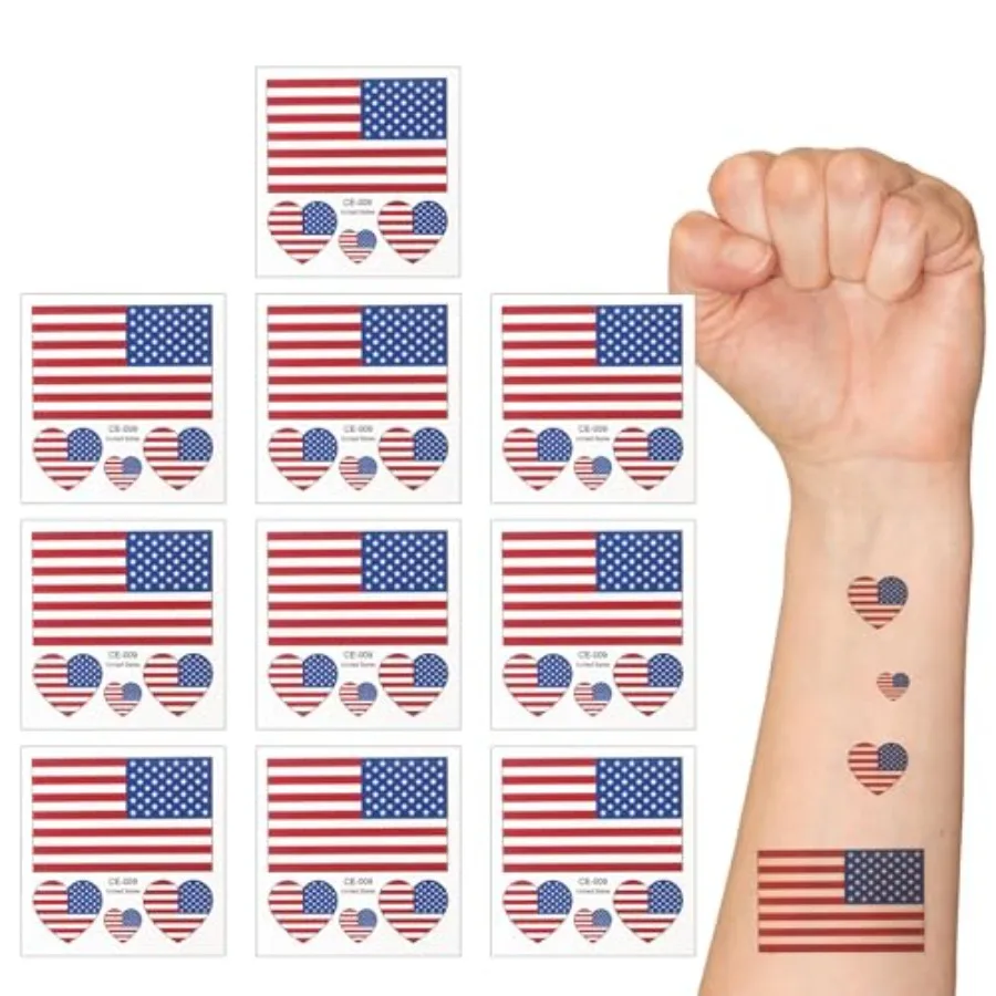 

2026 World Soccer Sport Cup American Flag Temporary Tattoos 10 Sheets- Waterproof Patriotic USA Face Tattoos for Football Fans
