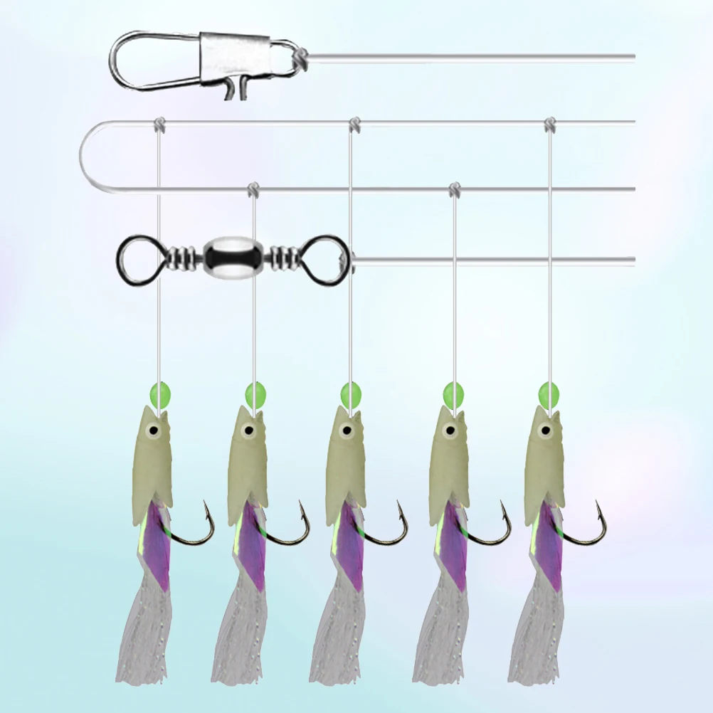 

2 Strings Luminous Fishing Hook Carbon Steel Fishhook Sea String Hook 5-In-1 All Directional High Strength Light Up Bass