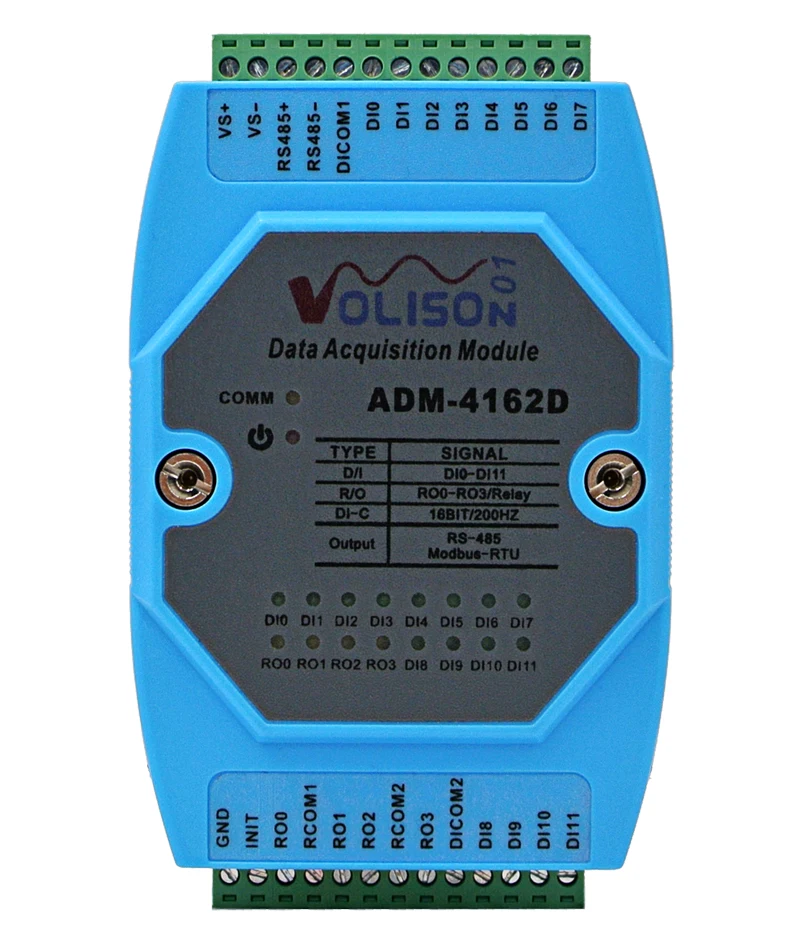 ADM-4162D 12 cara beralih akuisisi kuantitas DI/lakukan 4 jalan relay modul kontrol output MODBUS RS485 komunikasi