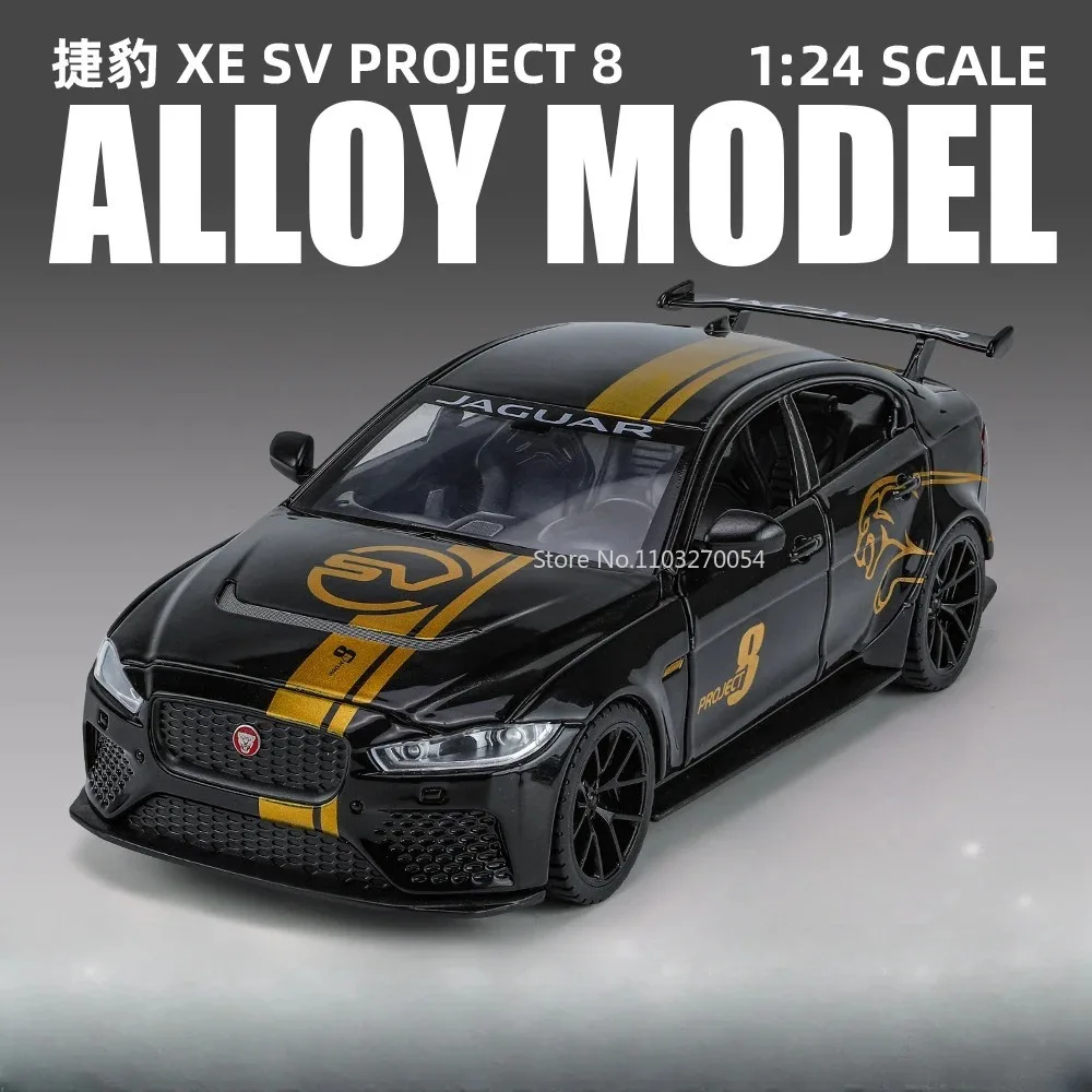 1/24 Jaguar XE SV Project 8 Toy Car Model Alloy Diecast with Sound Light Toys Vehicles Boys Birthday Gift Collection Decoration