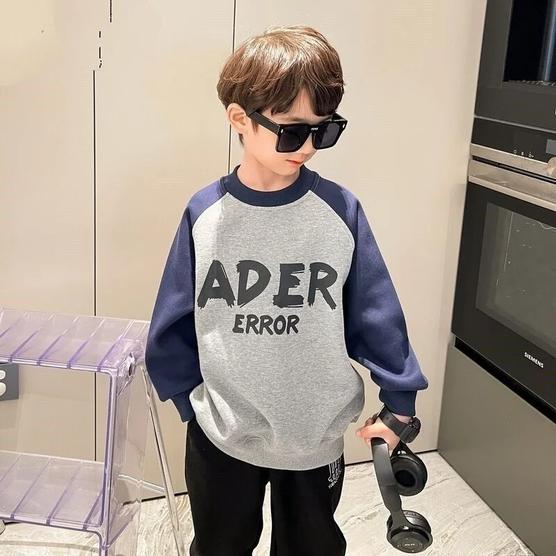 Толстовка с длинными рукавами и вышивкой букв для мальчиков весна-осень 5-12 лет, детские модные топы, школьная одежда, детская верхняя одежда