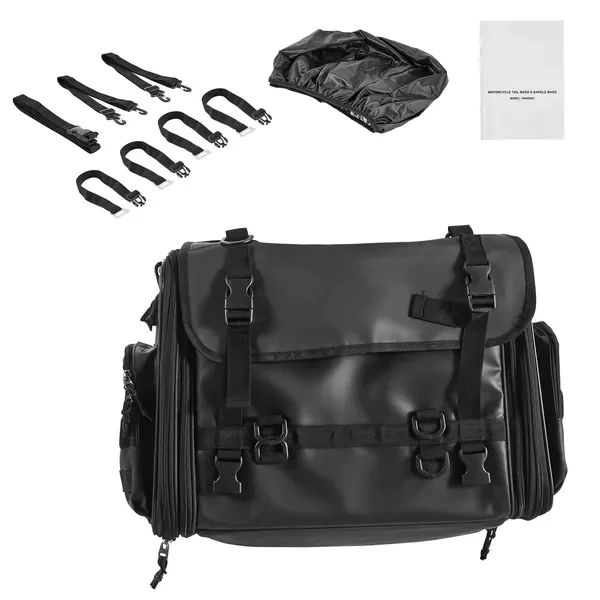 

Motorcycle Tail Bag, 40-60 L Expandable Motorcycle Rear Seat Bag with Waterproof Rain Cover, Foldable